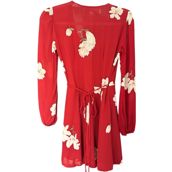 Reformation Red Collins Floral Wrap Mini Dress Size XS - Picture 4 of 11